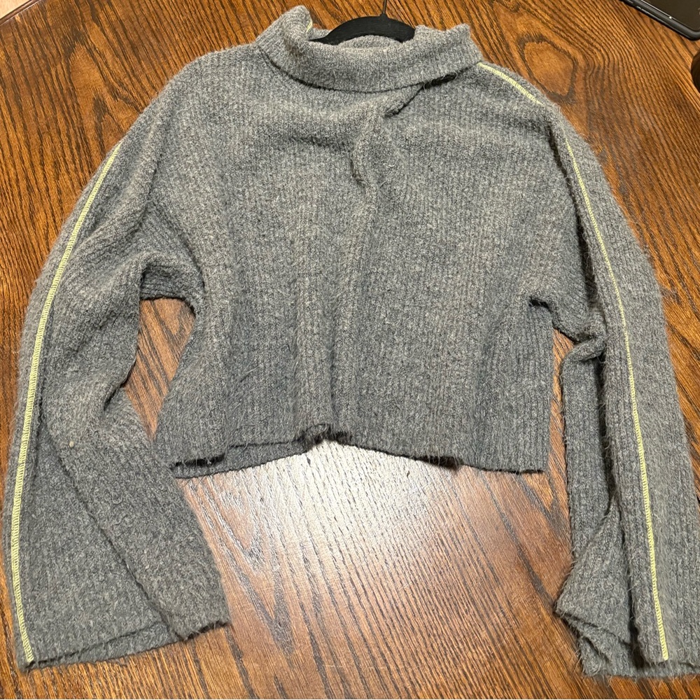 Topshop Gray Turtleneck Sweater with Yellow Accents